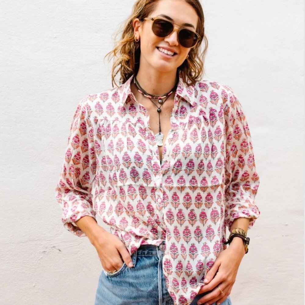 NWT Perry Walker Hillary Top – 100% Cotton Button Down Shirt, One Size